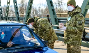 Police in Ukraine at a COVID checkpoint