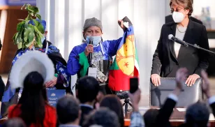 Indigenous academician Elisa Loncon speaks after being elected as president of the Constituent Convention in the National Congress during the First Constituent Assembly in Chile. (Image credit: Javier Torres/AFP via Getty Images)