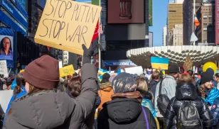 Rally in support of Ukraine in Times Square following the Russian invasion of Ukraine