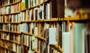 books stacked in a book store