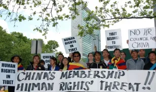 Protest in New York against China's reelection to the UN Human Rights Council in 2009