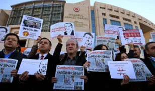 Demonstrators outside Istanbul court