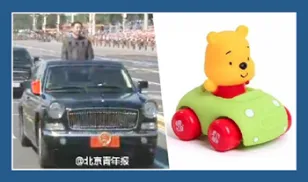 Xi military parade compared to Winnie the Pooh in a car