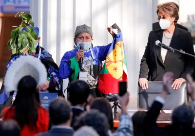 Indigenous academician Elisa Loncon speaks after being elected as president of the Constituent Convention in the National Congress during the First Constituent Assembly in Chile. (Image credit: Javier Torres/AFP via Getty Images)