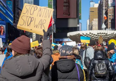 Rally in support of Ukraine in Times Square following the Russian invasion of Ukraine