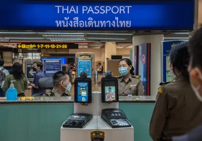 A passport control station in Thailand