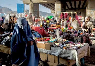 Burqa Woman in Bazaar 